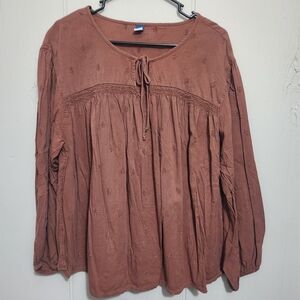 Old Navy Brown Blouse with Embroidery